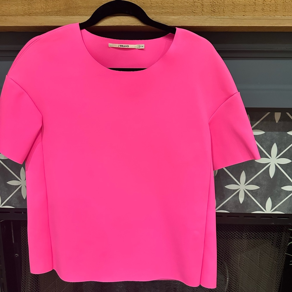 J Brand Neoprene Vibrant Pink Short Sleeve Tee